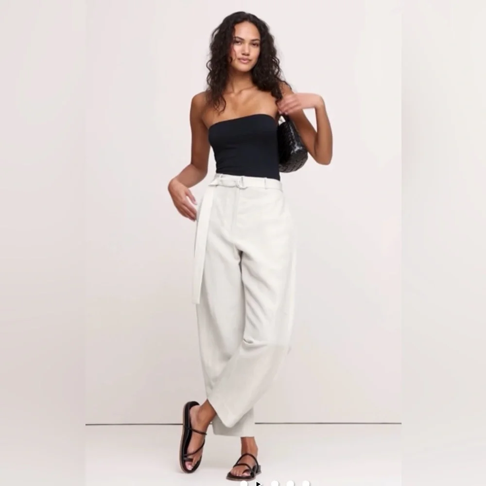 NWT Banana Republic High Rise Barrel Tencel Linen Lunar Dust Taupe Sz 10/P